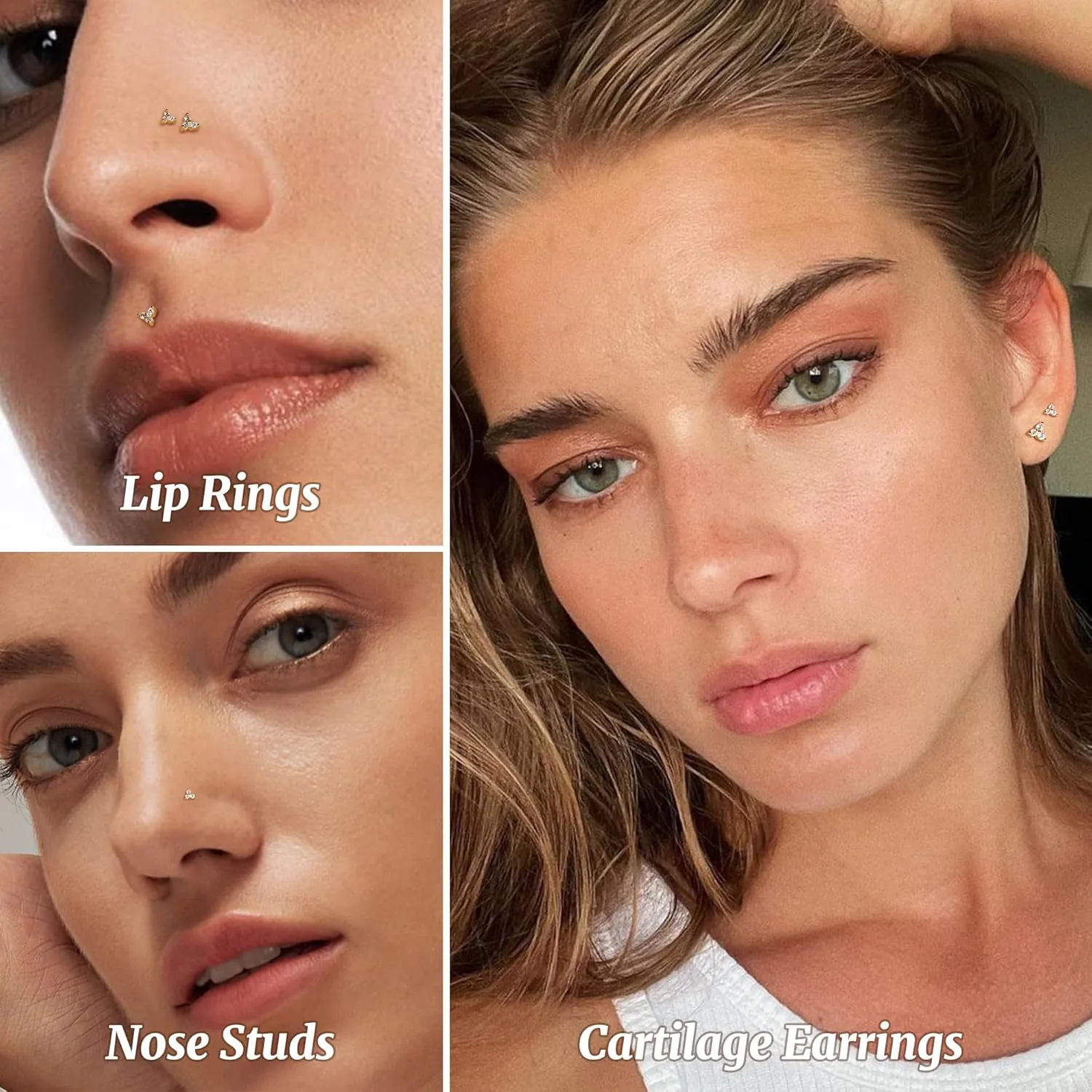 MILACOLATO 20G Threadless Flat Back Earrings Studs Hypoallergenic 316L Surgical Steel Push in Nose Rings 14K Gold Plated Nose Rings Studs Tragus Medusa Monroe Helix Labret Lip Nostril Cartilage Piercing Jewelry