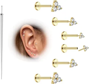 MILACOLATO 20G Threadless Flat Back Earrings Studs Hypoallergenic 316L Surgical Steel Push in Nose Rings 14K Gold Plated Nose Rings Studs Tragus Medusa Monroe Helix Labret Lip Nostril Cartilage Piercing Jewelry