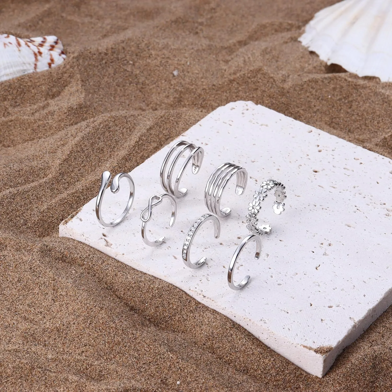 Milacolato 925 Sterling Silver Toe Rings for Women 18K White Gold Plated Arrow Heart Infinity Vintage Celtic Knot Teardrop Daisy Flower Stylish Toe Rings Adjustable Toe Band Rings Summer Beach Foot Jewelry