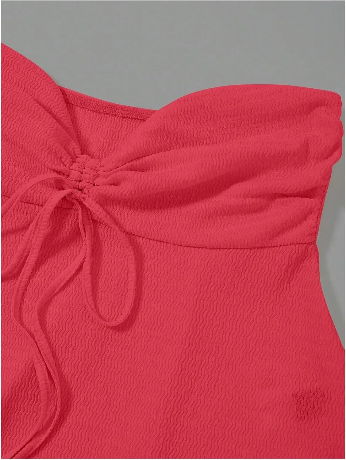 Milumia Women Tie Front Ruched Tube Top Strapless Flared Hem Peplum Bandeau Tops