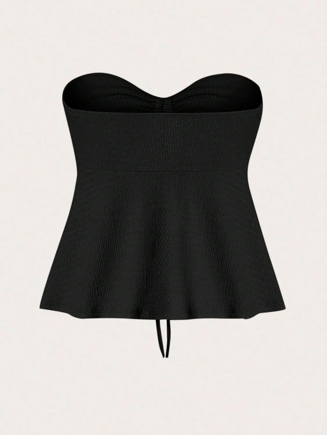 Milumia Women Tie Front Ruched Tube Top Strapless Flared Hem Peplum Bandeau Tops