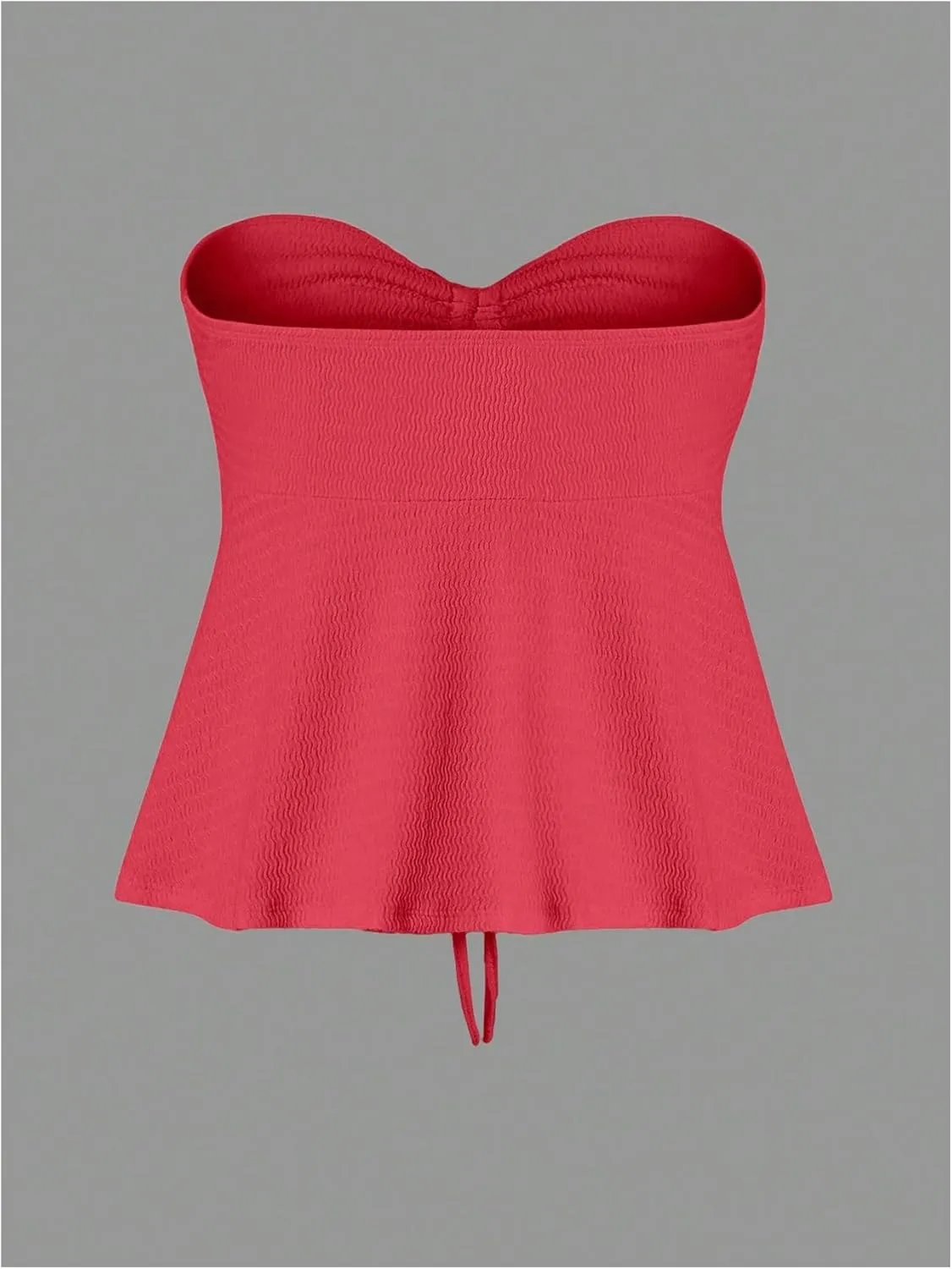 Milumia Women Tie Front Ruched Tube Top Strapless Flared Hem Peplum Bandeau Tops