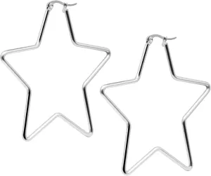Minimalist Star Hoop Earrings for Women - Stainless Steel Hypoallergenic Hoops - Fashion Large Loops for Sensitive Ears - Lucky Dangle Drop Wire Earrings