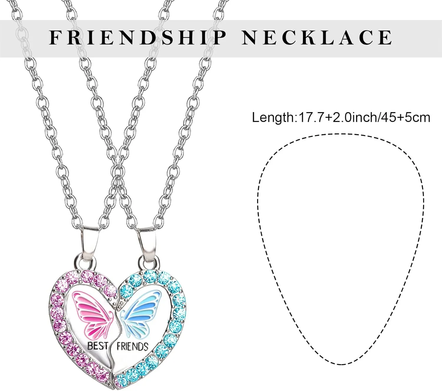 MJartoria BFF Necklace for 2, Best Friend Necklaces Cute Design Valentines Day Gifts Matching Heart Pendant Friendship Necklaces
