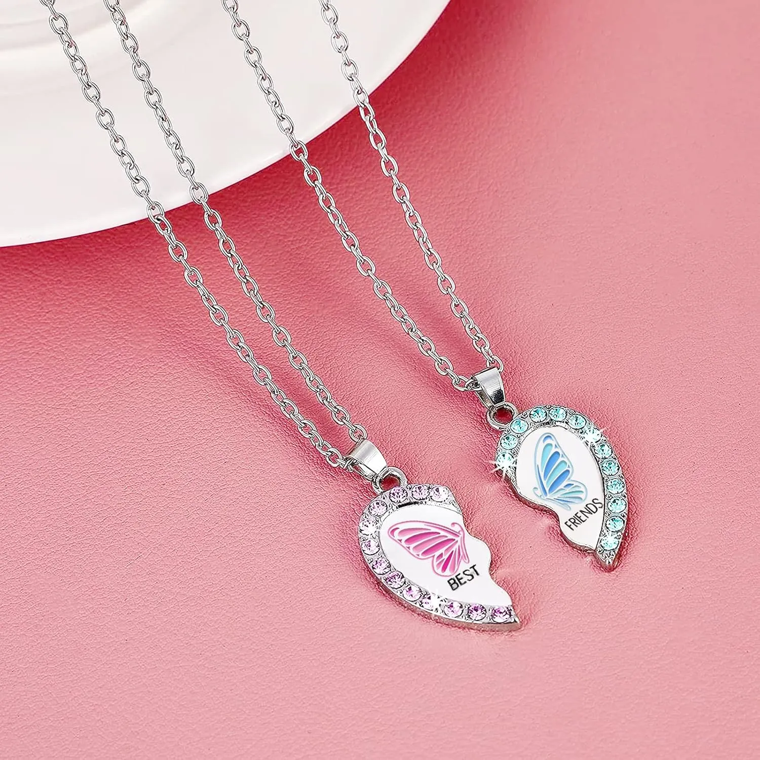 MJartoria BFF Necklace for 2, Best Friend Necklaces Cute Design Valentines Day Gifts Matching Heart Pendant Friendship Necklaces