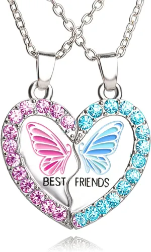 MJartoria BFF Necklace for 2, Best Friend Necklaces Cute Design Valentines Day Gifts Matching Heart Pendant Friendship Necklaces