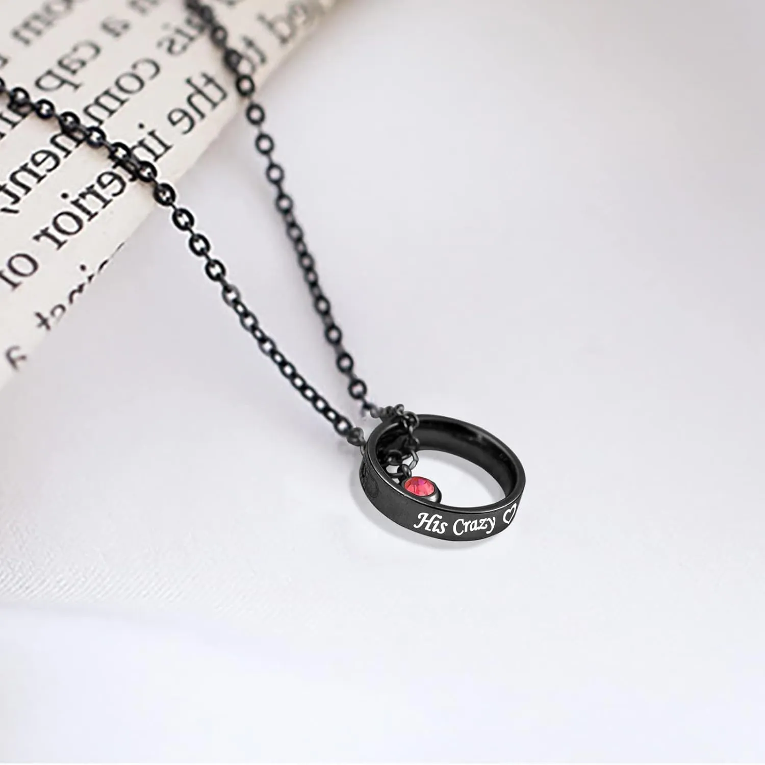 MJartoria Matching Necklaces for Couples, His and Hers Engraved Rhinestone Ring Pendant Necklace Gifts for Boyfriends Girlfriends