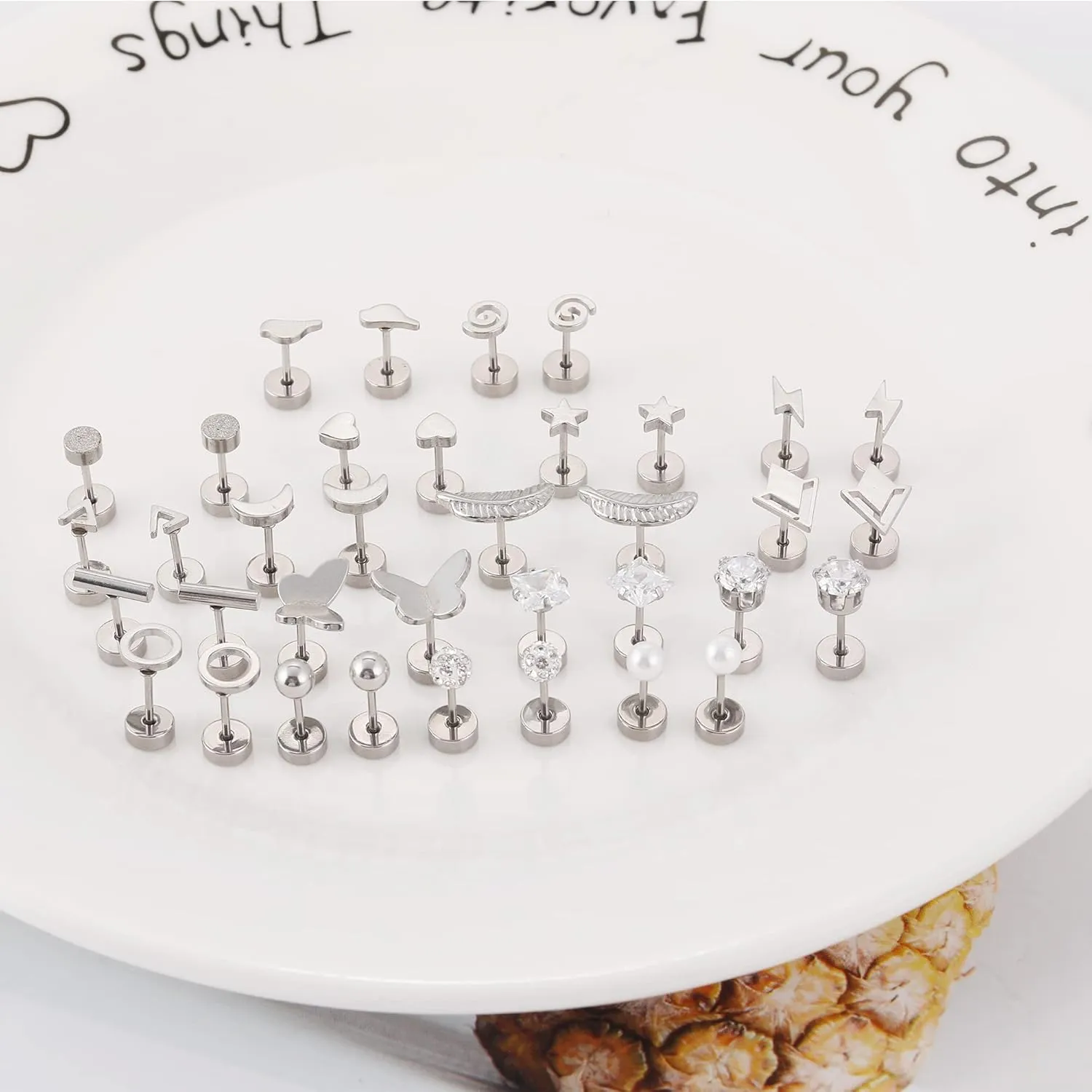 MJust 18 Pairs Womens Hypoallergenic Flat Back Stud Earrings, 20g Stainless Steel Earrings Sets for Men, Tiny Unisex Screw Back Cartilage Earrings.