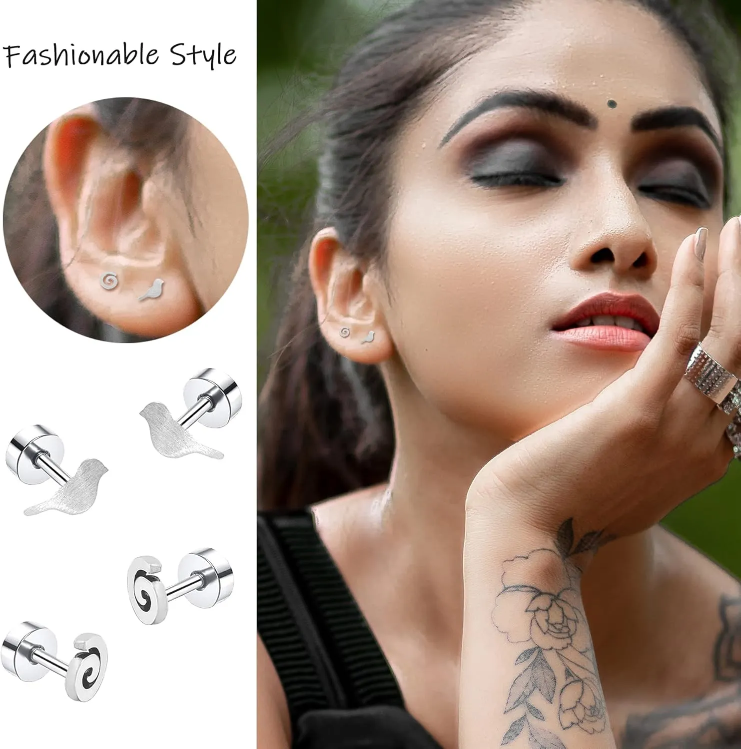 MJust 18 Pairs Womens Hypoallergenic Flat Back Stud Earrings, 20g Stainless Steel Earrings Sets for Men, Tiny Unisex Screw Back Cartilage Earrings.
