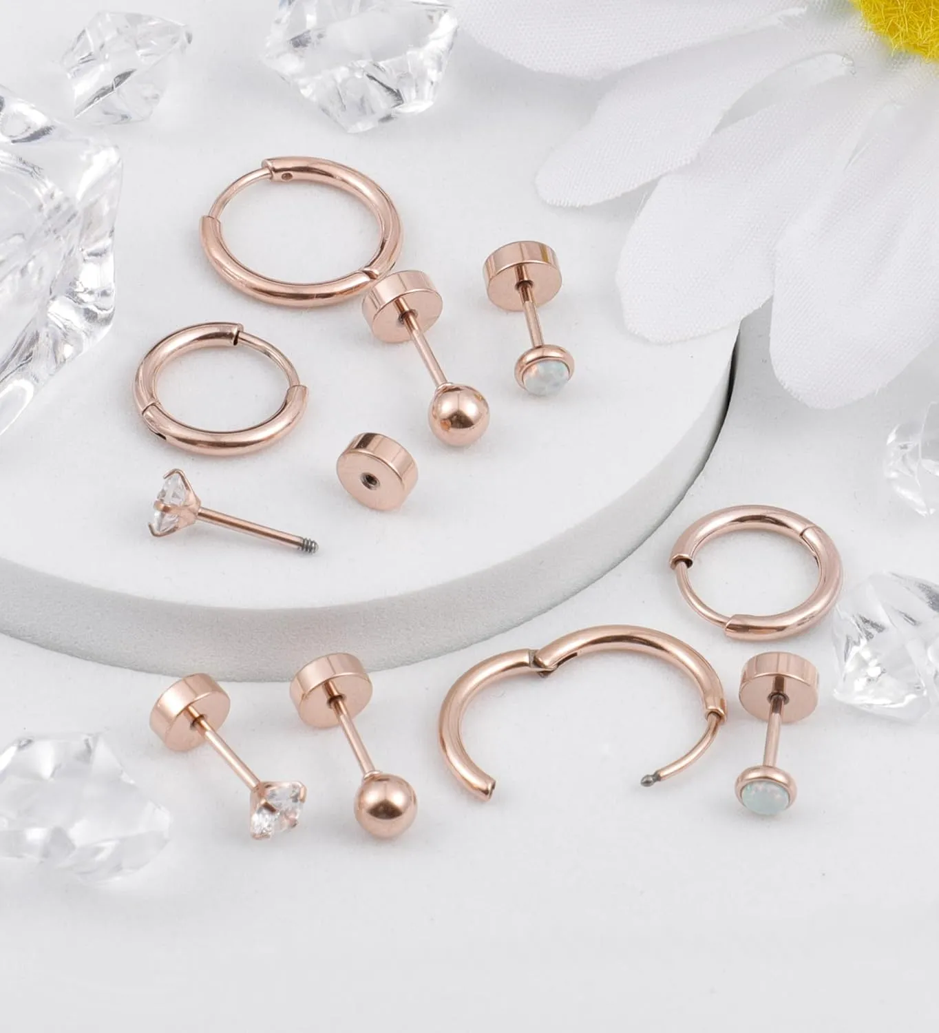 MJust 5 Pairs G23 Titanium Flat Back Earrings for Women & Men with Sensitive Ears  Hypoallergenic 20G Studs & Hoops with CZ, Opal, Pearl Designs for Cartilage