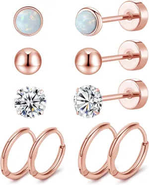MJust 5 Pairs G23 Titanium Flat Back Earrings for Women & Men with Sensitive Ears  Hypoallergenic 20G Studs & Hoops with CZ, Opal, Pearl Designs for Cartilage