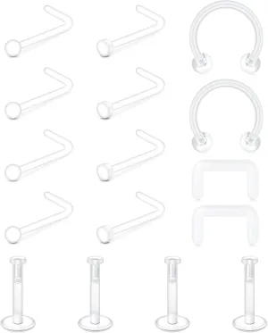 MODRSA Clear Nose Rings & Studs - Plastic Nose Piercing Retainers - 16g, 18g, 20g - Clear Cartilage Earrings & Lip Piercing Retainer