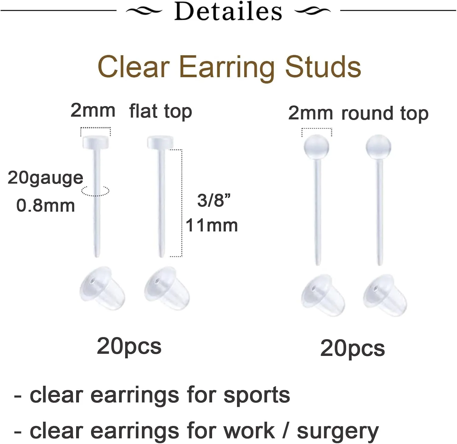 MODRSA Clear Nose Rings & Studs - Plastic Nose Piercing Retainers - 16g, 18g, 20g - Clear Cartilage Earrings & Lip Piercing Retainer