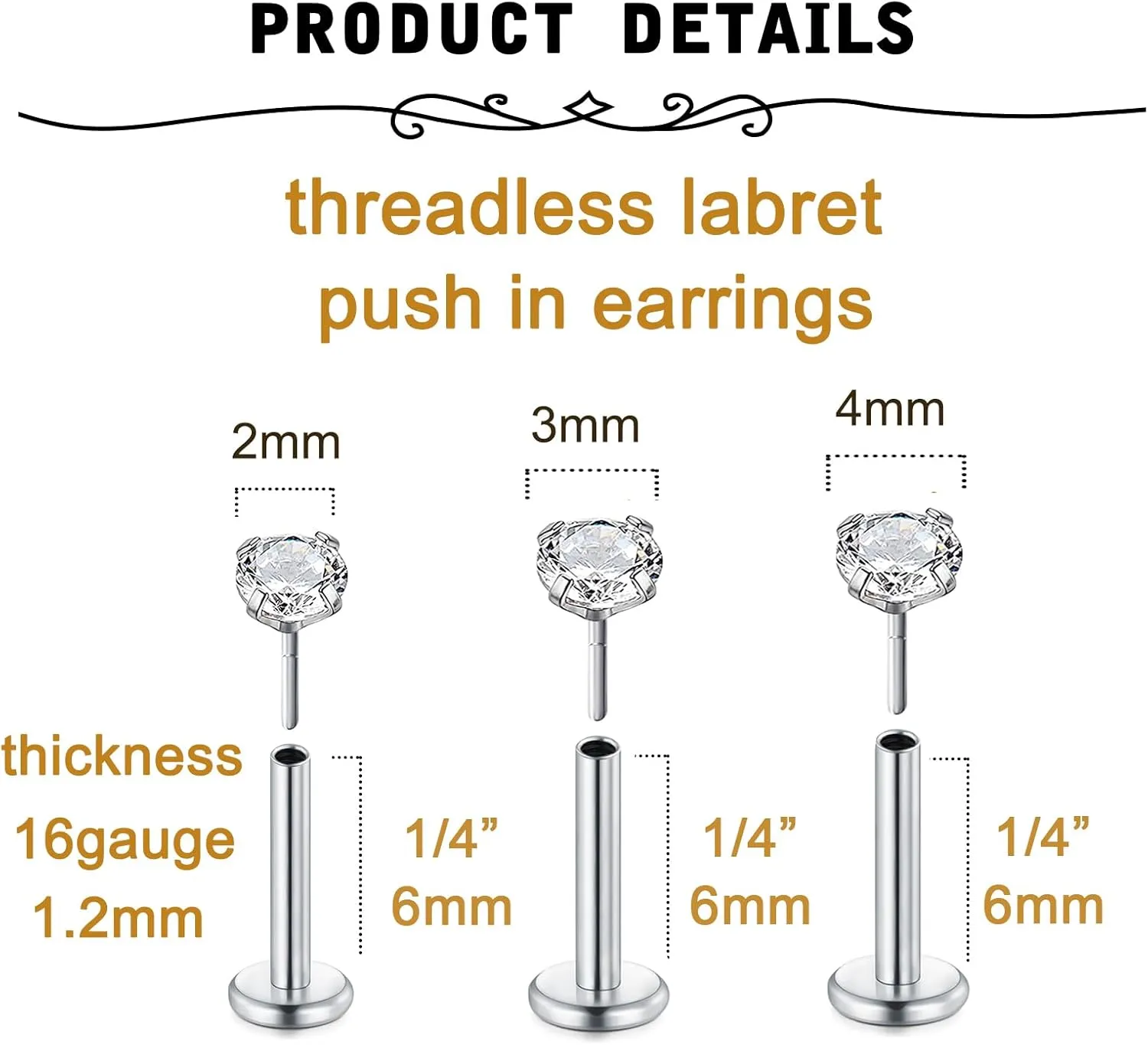 MODRSA Tragus & Helix Piercing Earrings - Flat Back, Forward Helix, Cartilage & Tragus Jewelry