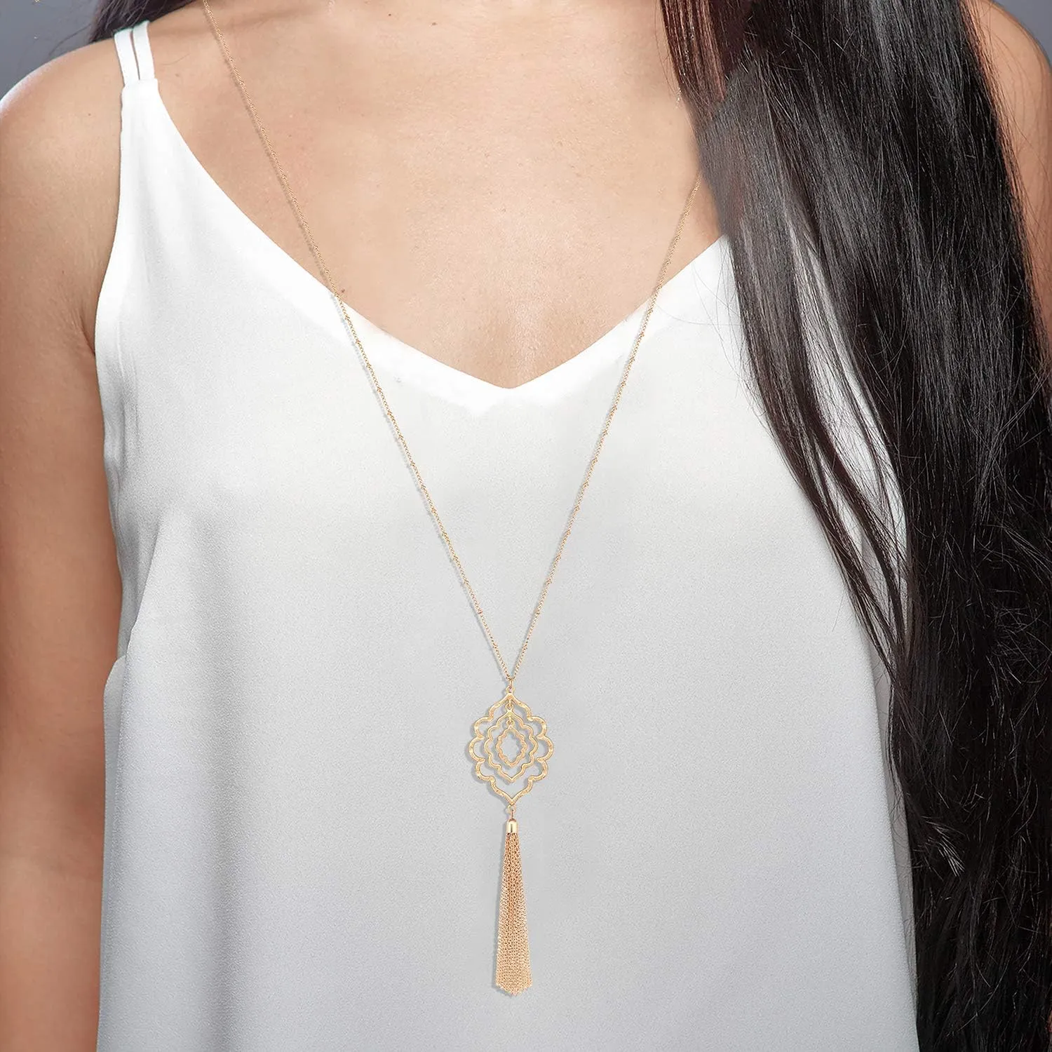 MOLOCH Long Necklaces For Woman Minimalist Geometric Circle Pendant Necklaces Bohemia Tassel Fringe Necklace Set Statement Pendant