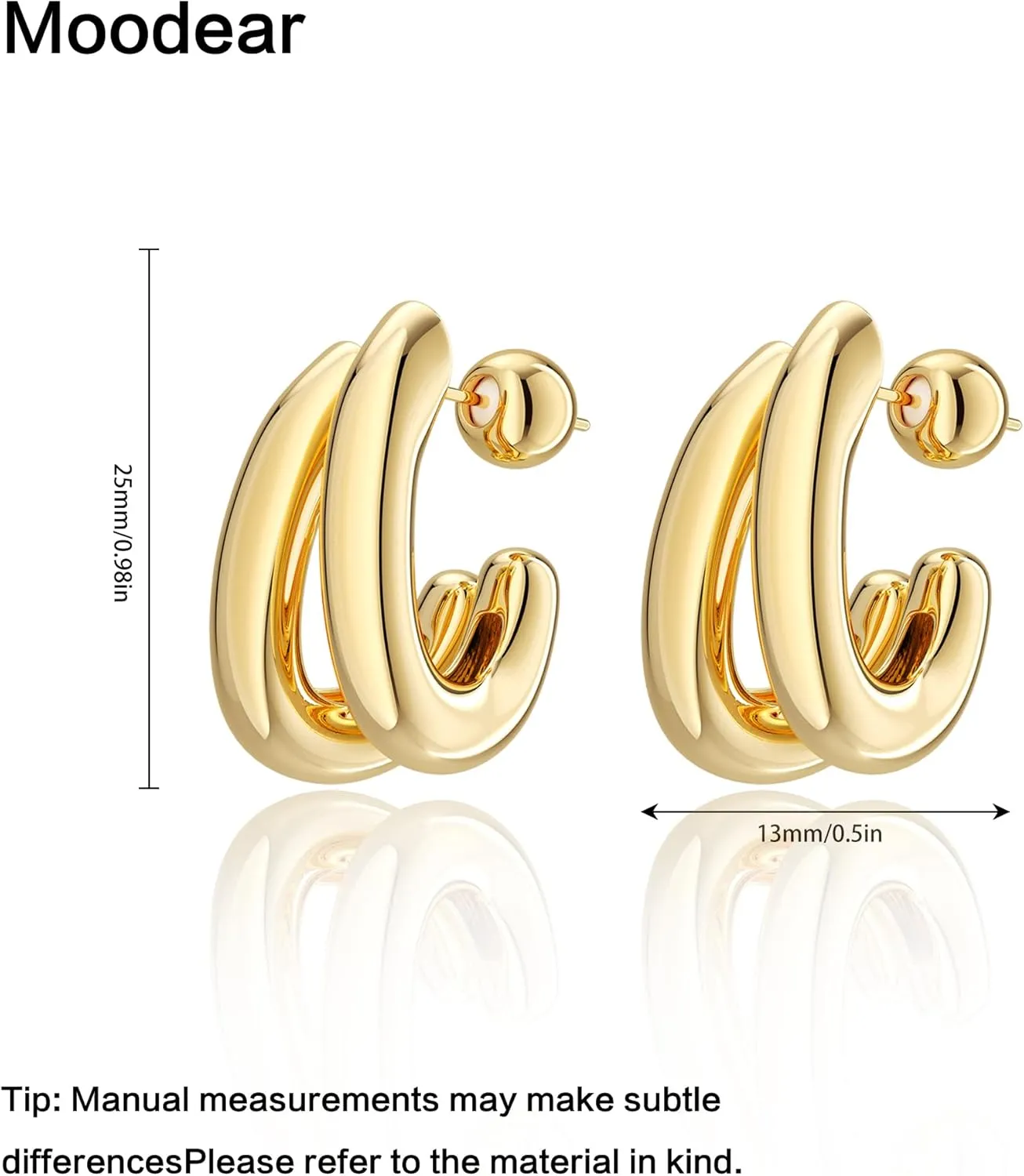 Moodear Trendy Chunky Hoop Earrings for Women - Dainty 14K Gold Plated Thinck Open Hoops Hypoallergenic Lightweight Earring Jewelry Gift