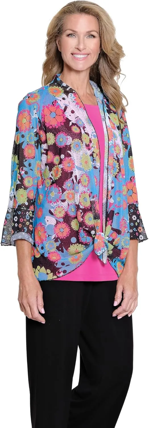 MULTIPLES Women's 3/4 Flounce Sleeve Shawl Collar Tie Front Jacket