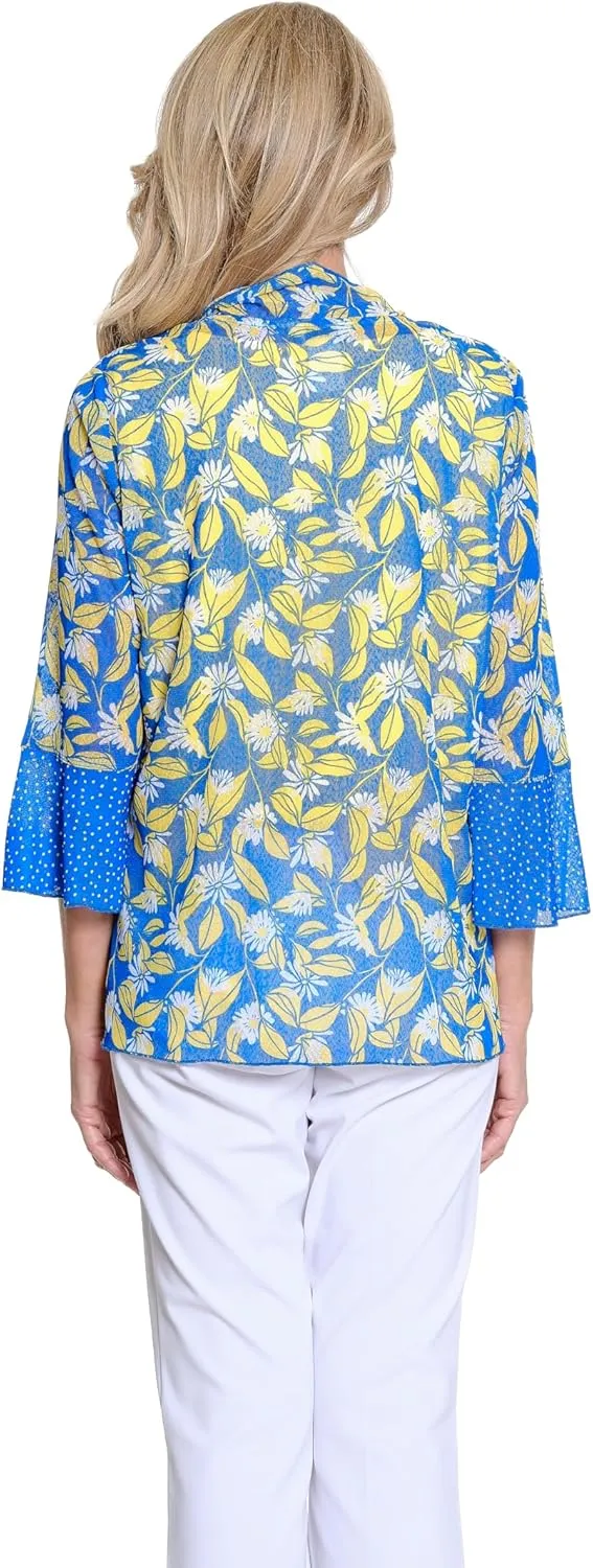 MULTIPLES Women's 3/4 Flounce Sleeve Shawl Collar Tie Front Jacket
