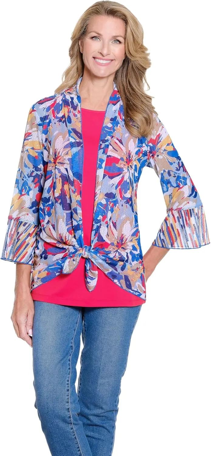 MULTIPLES Women's 3/4 Flounce Sleeve Shawl Collar Tie Front Jacket
