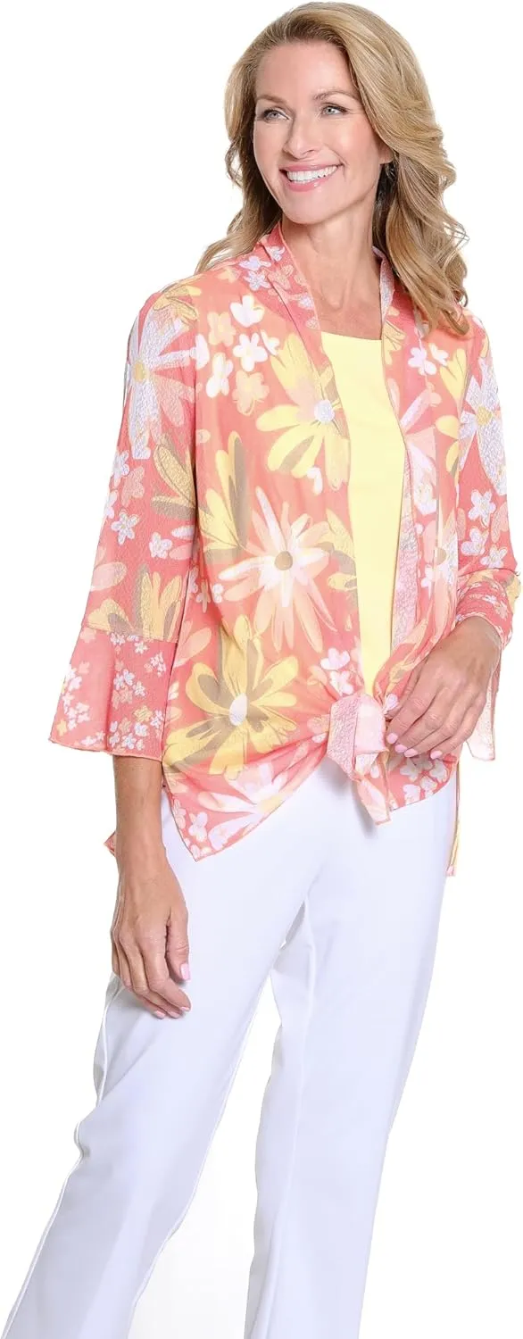 MULTIPLES Women's 3/4 Flounce Sleeve Shawl Collar Tie Front Jacket