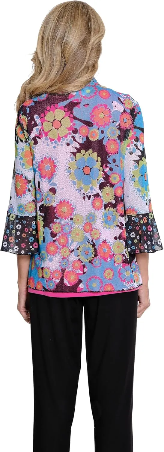 MULTIPLES Women's 3/4 Flounce Sleeve Shawl Collar Tie Front Jacket