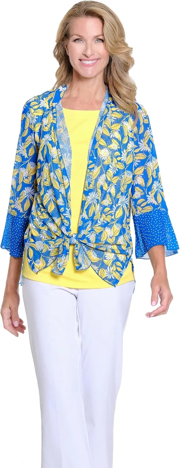 MULTIPLES Women's 3/4 Flounce Sleeve Shawl Collar Tie Front Jacket