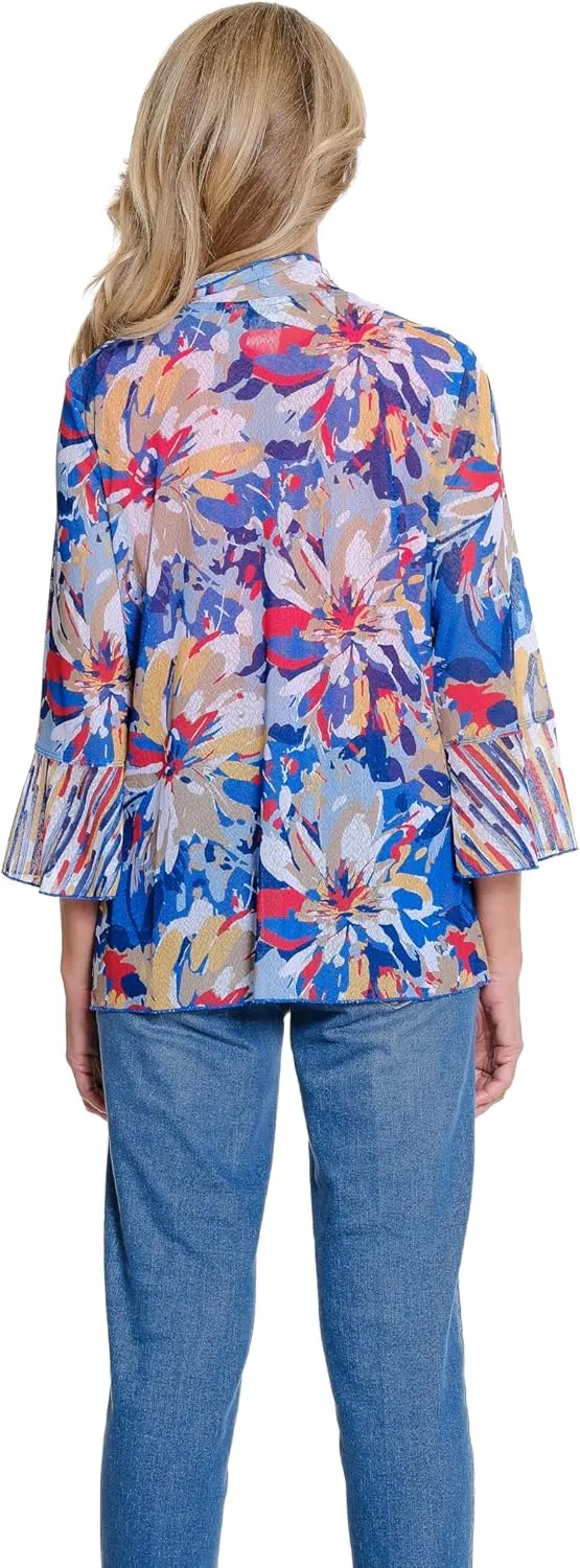 MULTIPLES Women's 3/4 Flounce Sleeve Shawl Collar Tie Front Jacket