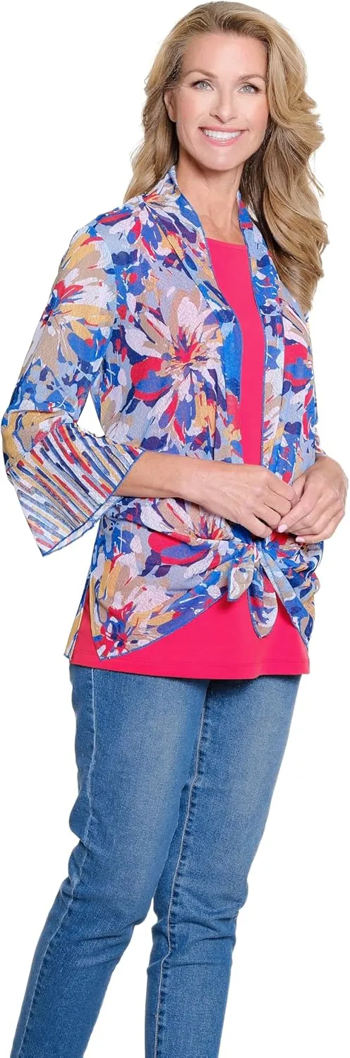 MULTIPLES Women's 3/4 Flounce Sleeve Shawl Collar Tie Front Jacket