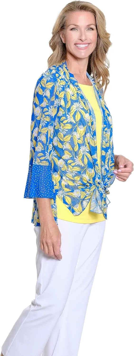 MULTIPLES Women's 3/4 Flounce Sleeve Shawl Collar Tie Front Jacket