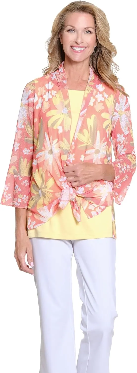 MULTIPLES Women's 3/4 Flounce Sleeve Shawl Collar Tie Front Jacket
