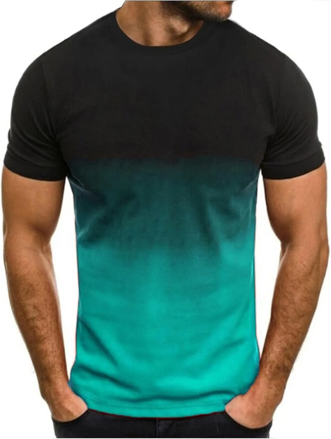 Muscularfit Mens Shirts Casual Short Sleeve Gradient Color Crewneck Shirt Summer Loose Fit Workout Tee Tops Beach Pullover