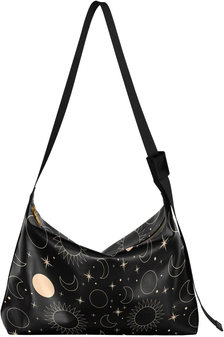 Mystical Sun Moon Stars Hobo Crossbody Bags for Women Leather Large Shoulder Bag Cross Body Cartoon Trendy Womens Tote Bags Handbag for Travel Shopping