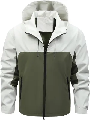NATHGAM Men's Lightweight Jacket Outdoor Hooded Coat Vintage Zip Up Long Sleeve Hiking Windbreaker Jackets with Zipper Pocket
