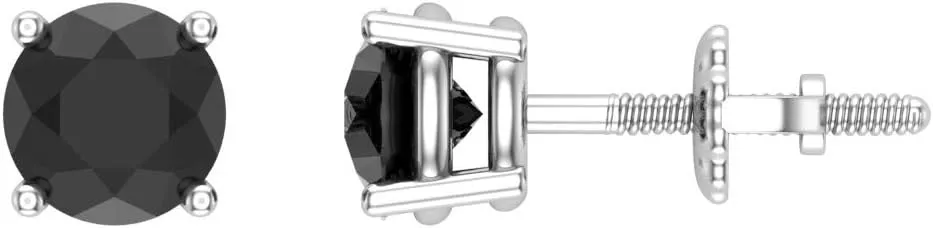 Natural Round Black Diamond Earrings 14K Solid Gold for women-mens Diamond studs