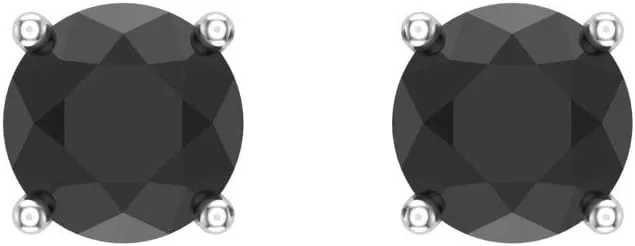 Natural Round Black Diamond Earrings 14K Solid Gold for women-mens Diamond studs