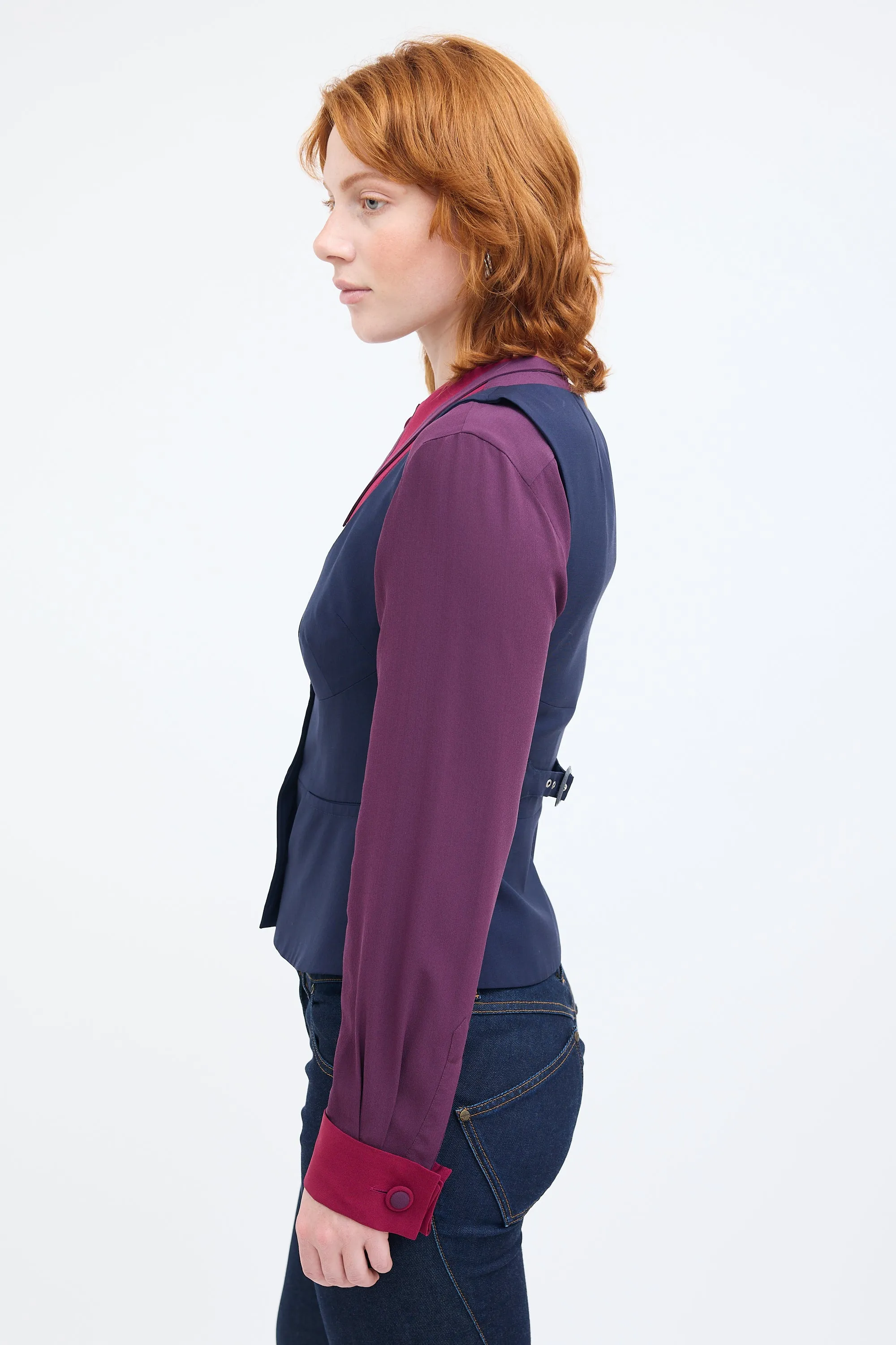 Navy Wool Orb Buttoned Vest