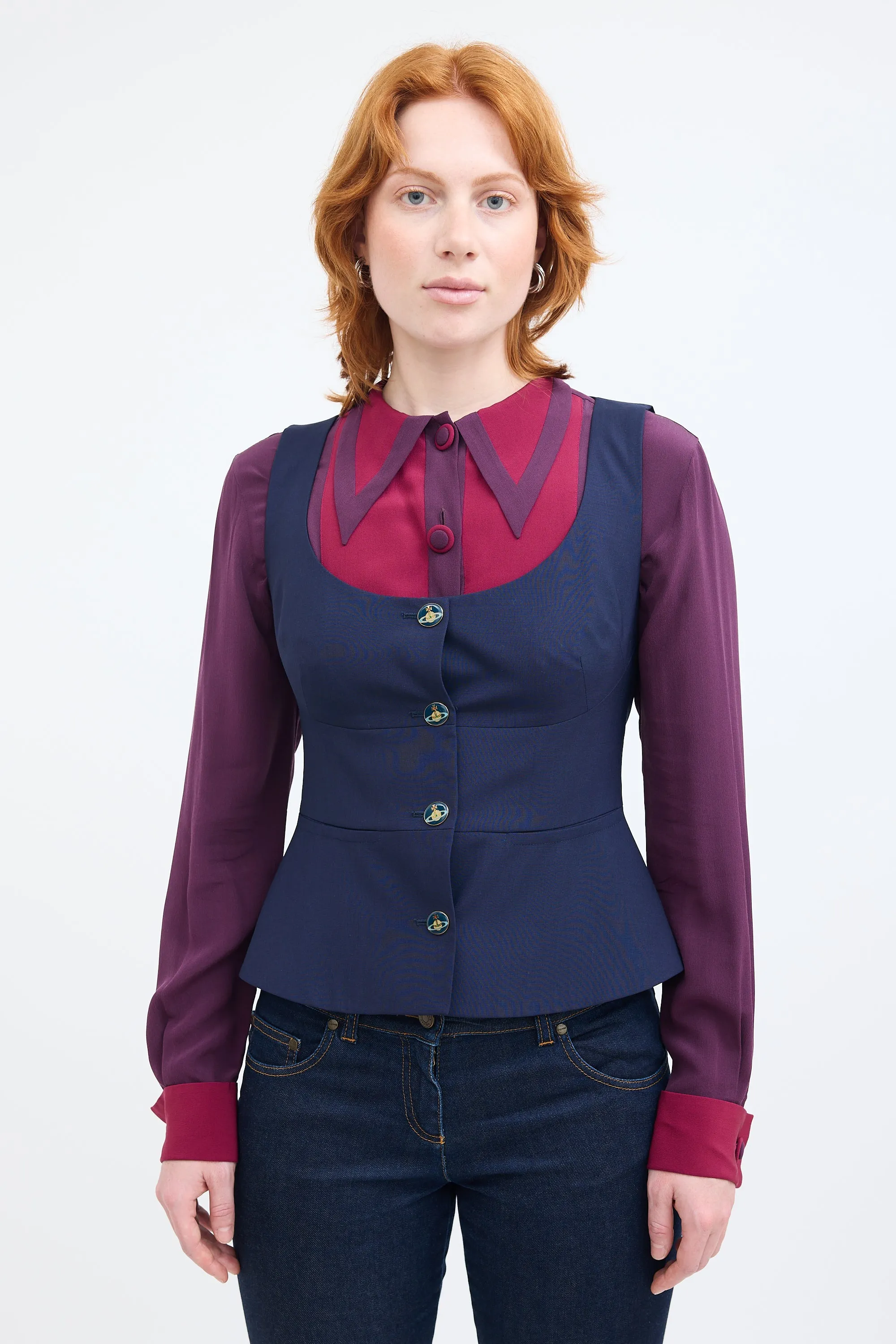 Navy Wool Orb Buttoned Vest