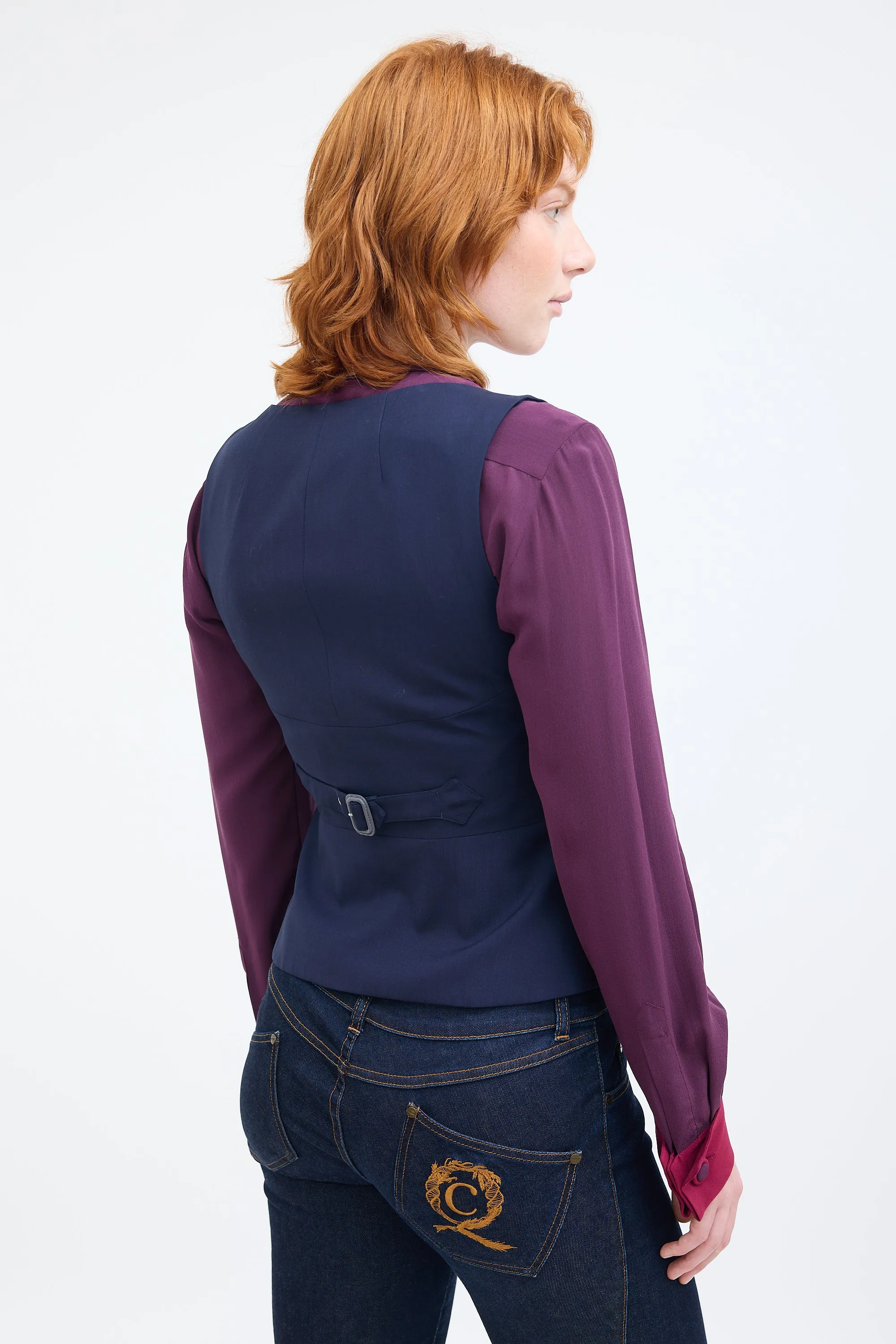 Navy Wool Orb Buttoned Vest