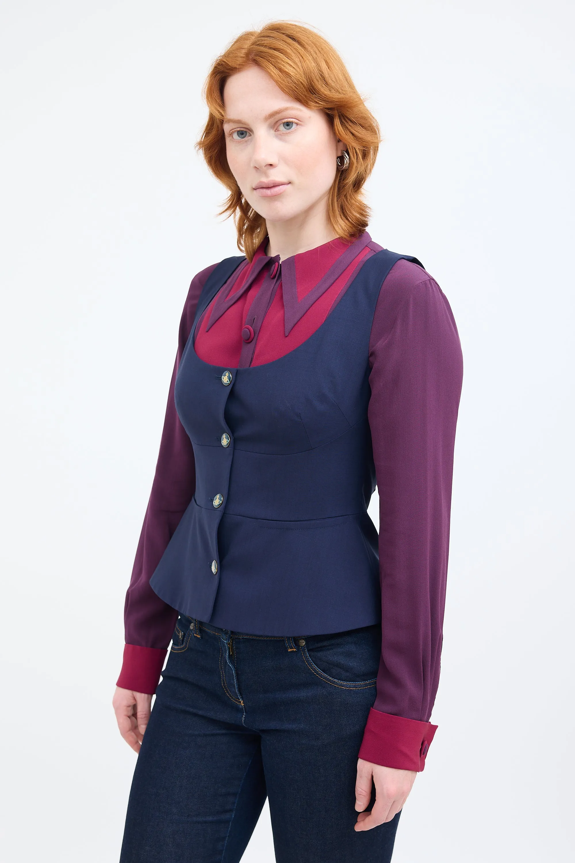 Navy Wool Orb Buttoned Vest