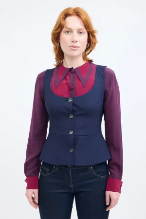 Navy Wool Orb Buttoned Vest