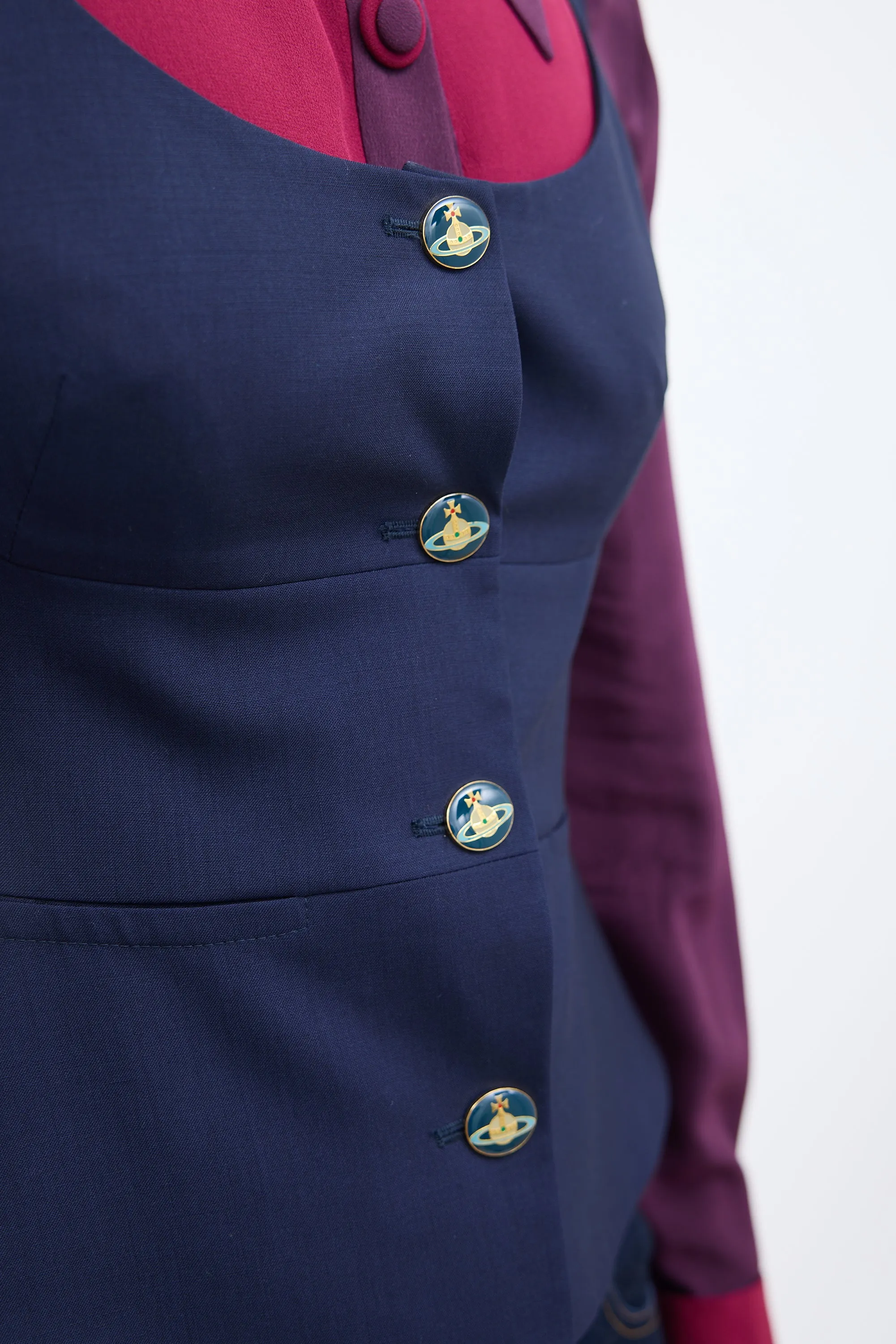 Navy Wool Orb Buttoned Vest