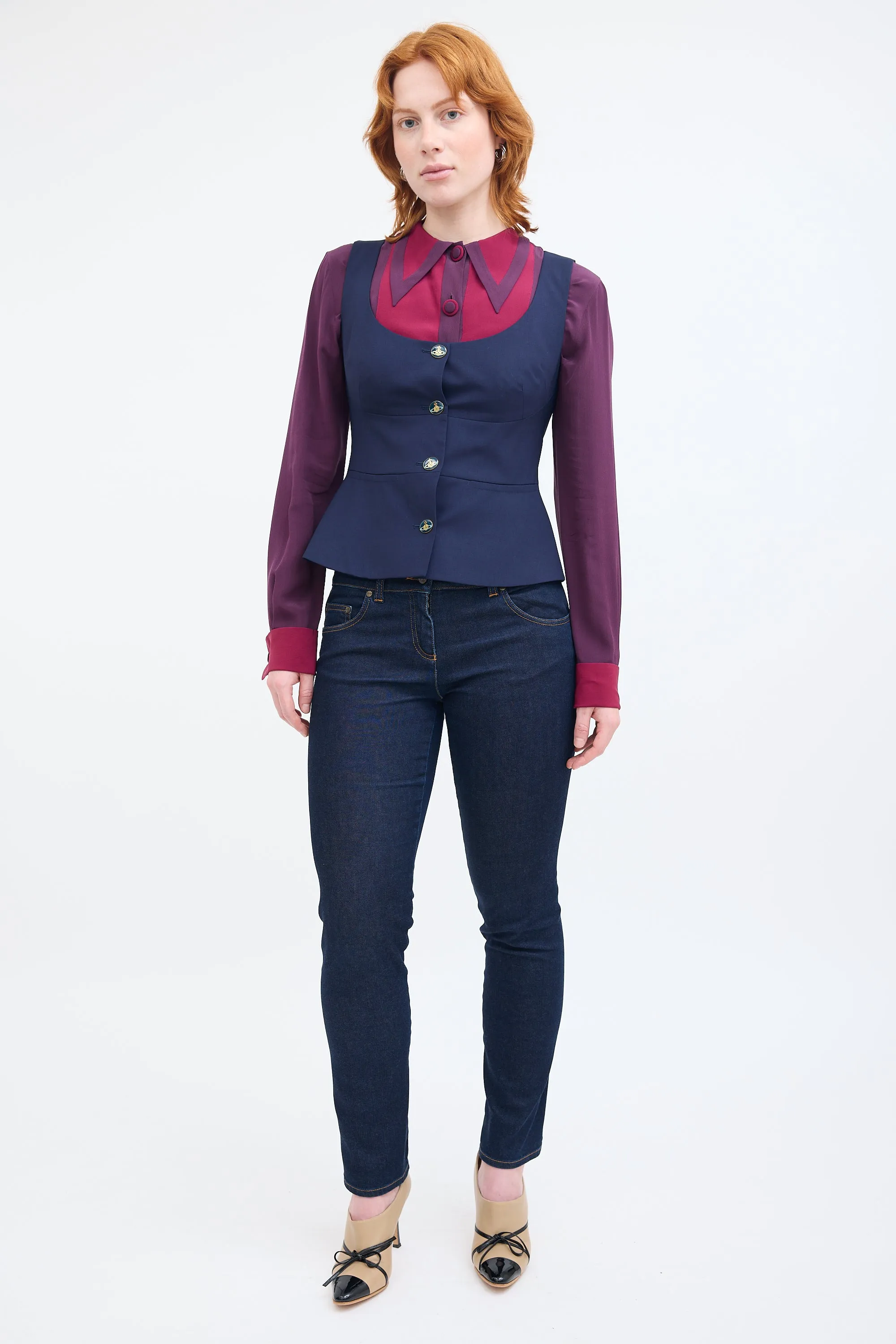 Navy Wool Orb Buttoned Vest