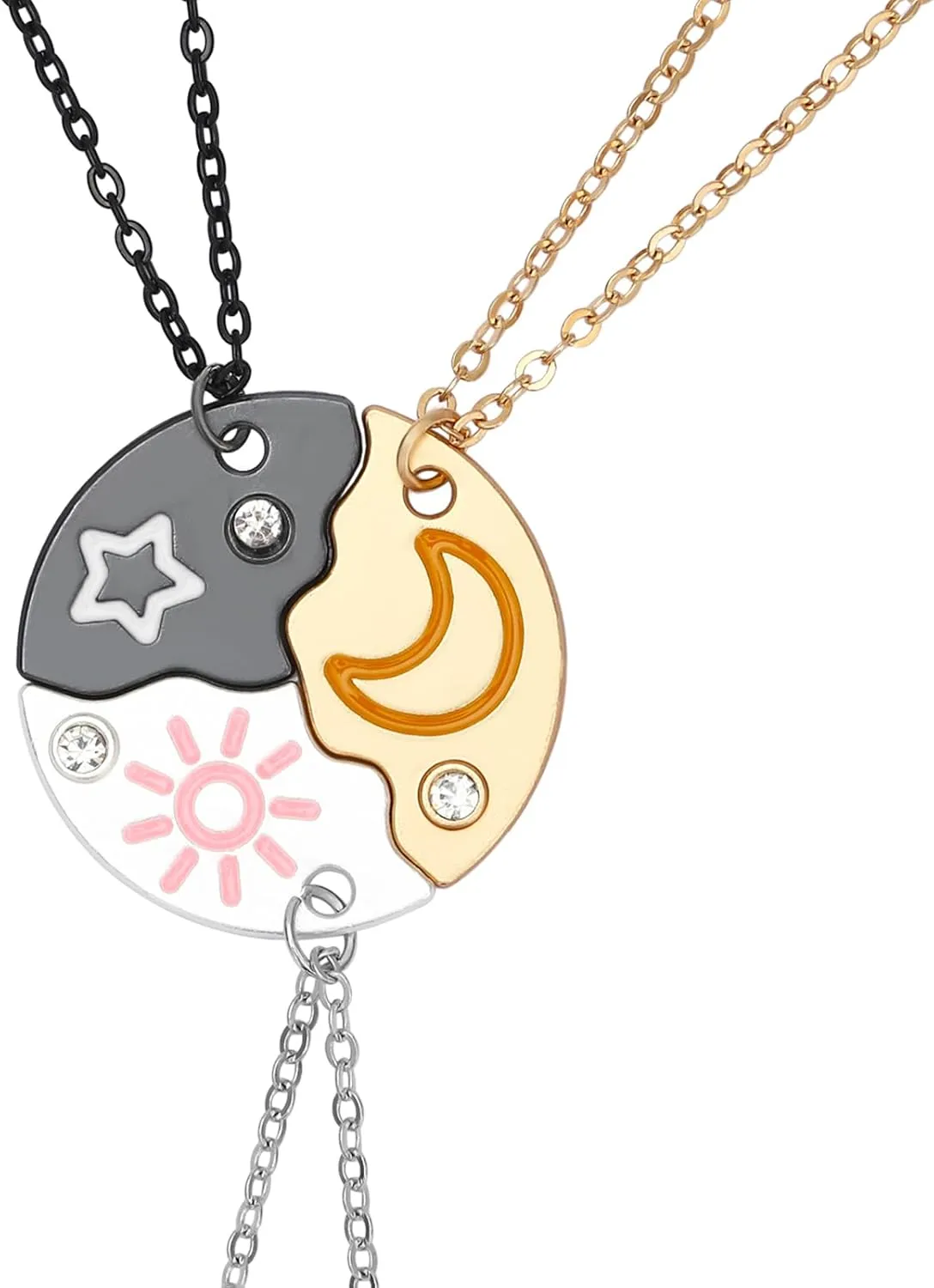 NEWITIN 3 Pieces Best Friends Necklaces for 3 Friendship Moon Sun Star Puzzle Matching Pendant Necklace Set for 3 Women Girl and Sister Friendship Gift Jewelry