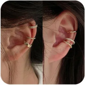 Non Pierced Ear Cuff Cubic Zirconia Hoop Huggie Ear Cuffs Earrings for Women Non Piercing (E-6PCS,gold)