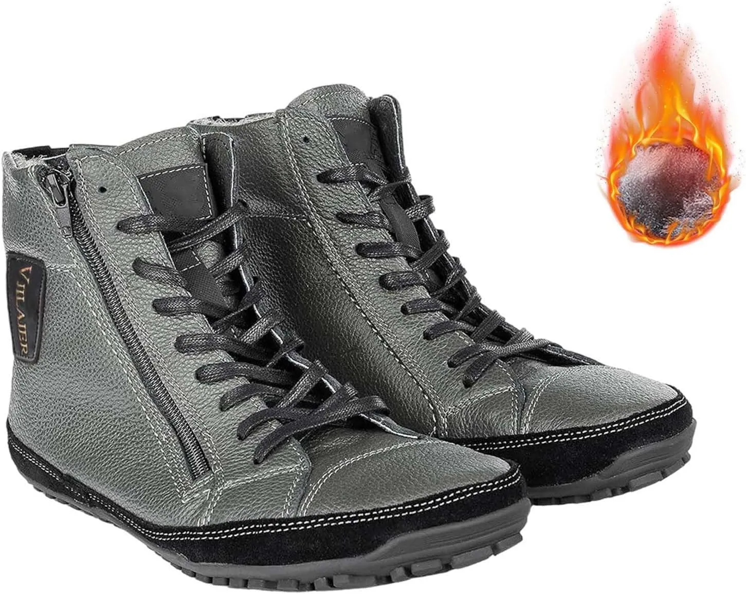 Non-Slip aterproof Fu Lined Barefoot Shoe Lac Up Snow Shoes for Men Winter Padded Warm Cold Weather Sneaker
