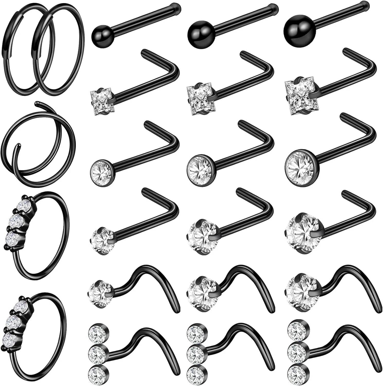 ONESING 23-40 Pcs Gold Nose Rings & Studs - 18G & 20G Nose Piercing Jewelry - L Shape, Hoop & Screw Body Jewelry for Women & Men
