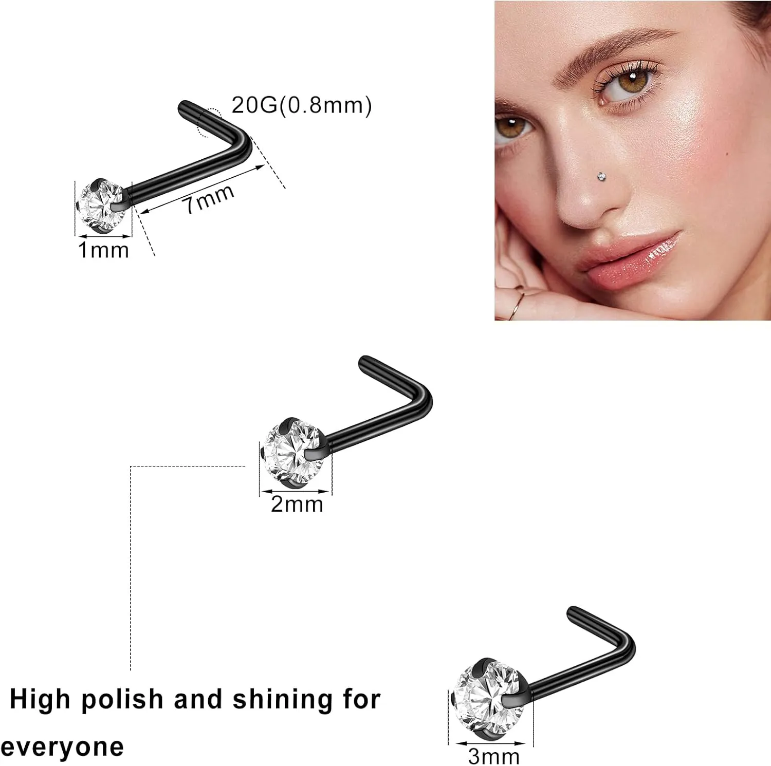 ONESING 23-40 Pcs Gold Nose Rings & Studs - 18G & 20G Nose Piercing Jewelry - L Shape, Hoop & Screw Body Jewelry for Women & Men