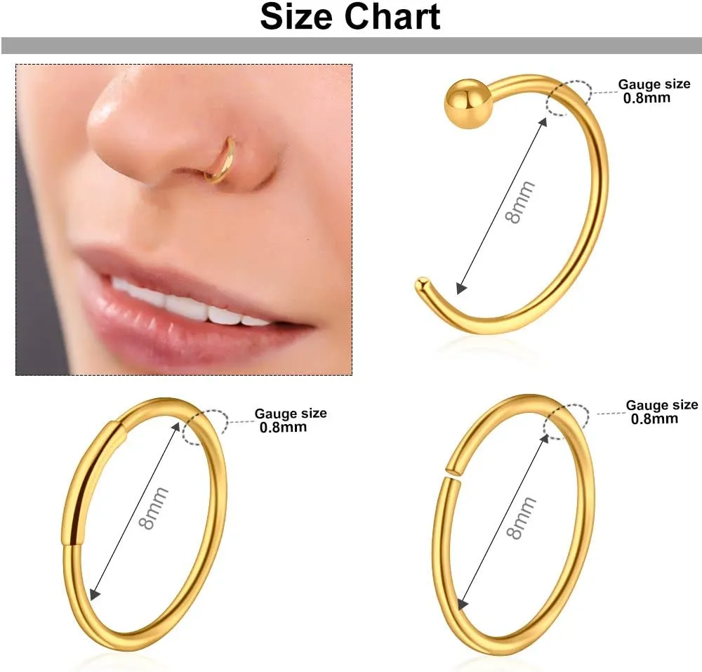 ONESING 35-70 PCS 18G 20G Nose Rings for Women & Men - Gold Hoops, L Shape, Studs & Screw - 316L Surgical Stainless Steel