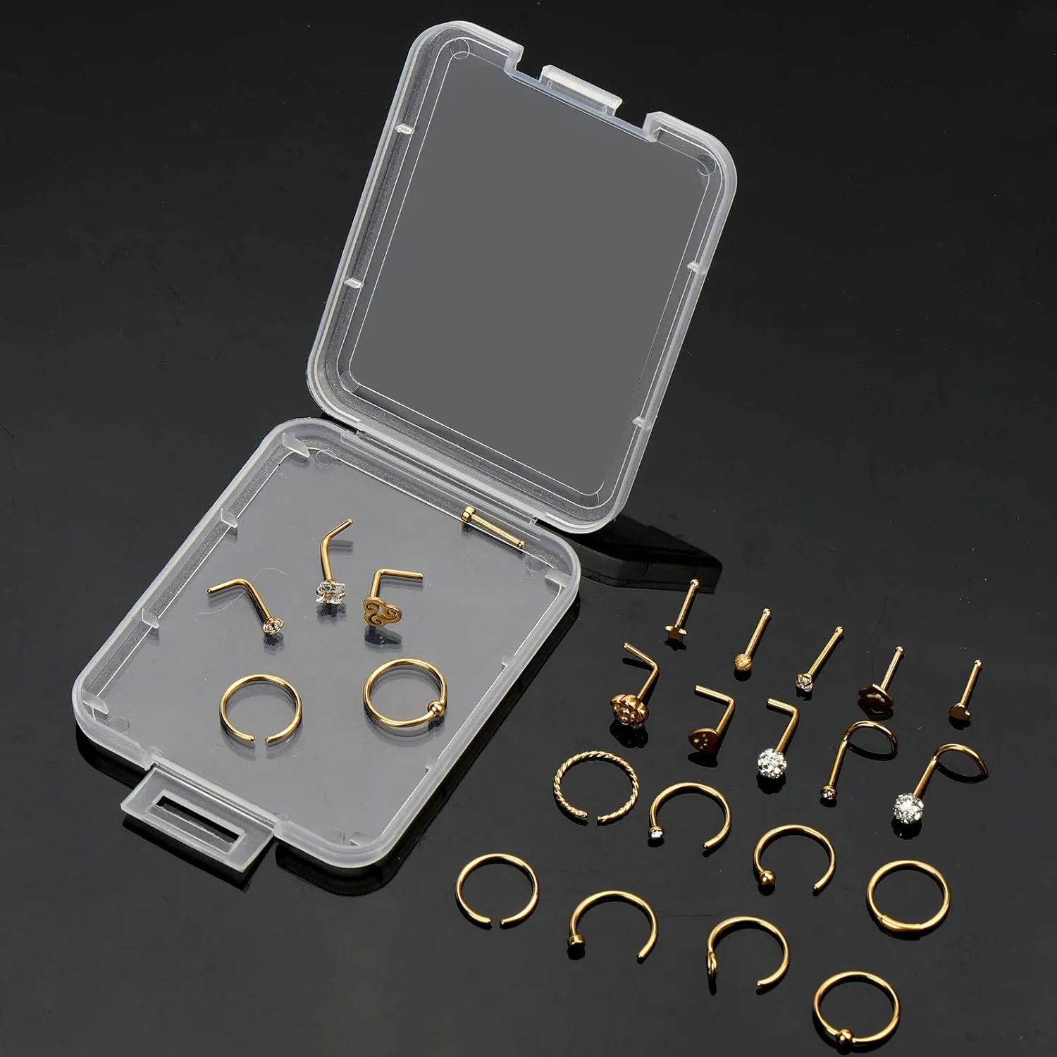 ONESING 35-70 PCS 18G 20G Nose Rings for Women & Men - Gold Hoops, L Shape, Studs & Screw - 316L Surgical Stainless Steel