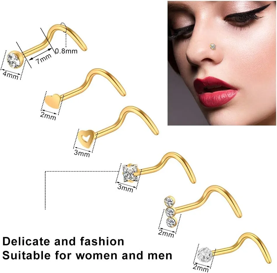 ONESING 35-70 PCS 18G 20G Nose Rings for Women & Men - Gold Hoops, L Shape, Studs & Screw - 316L Surgical Stainless Steel